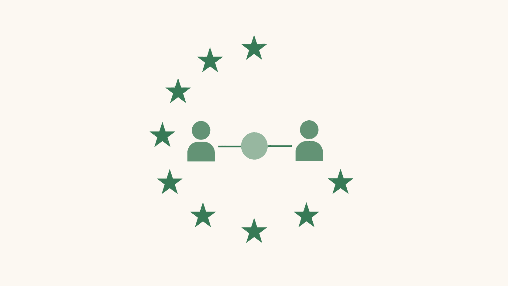 EU-Sterne bilden einen Schutzring um zwei über eine Plattform verbundene Anleger - eine Lücke im Ring symbolisiert die Grenzen der ECSP-Regulierung